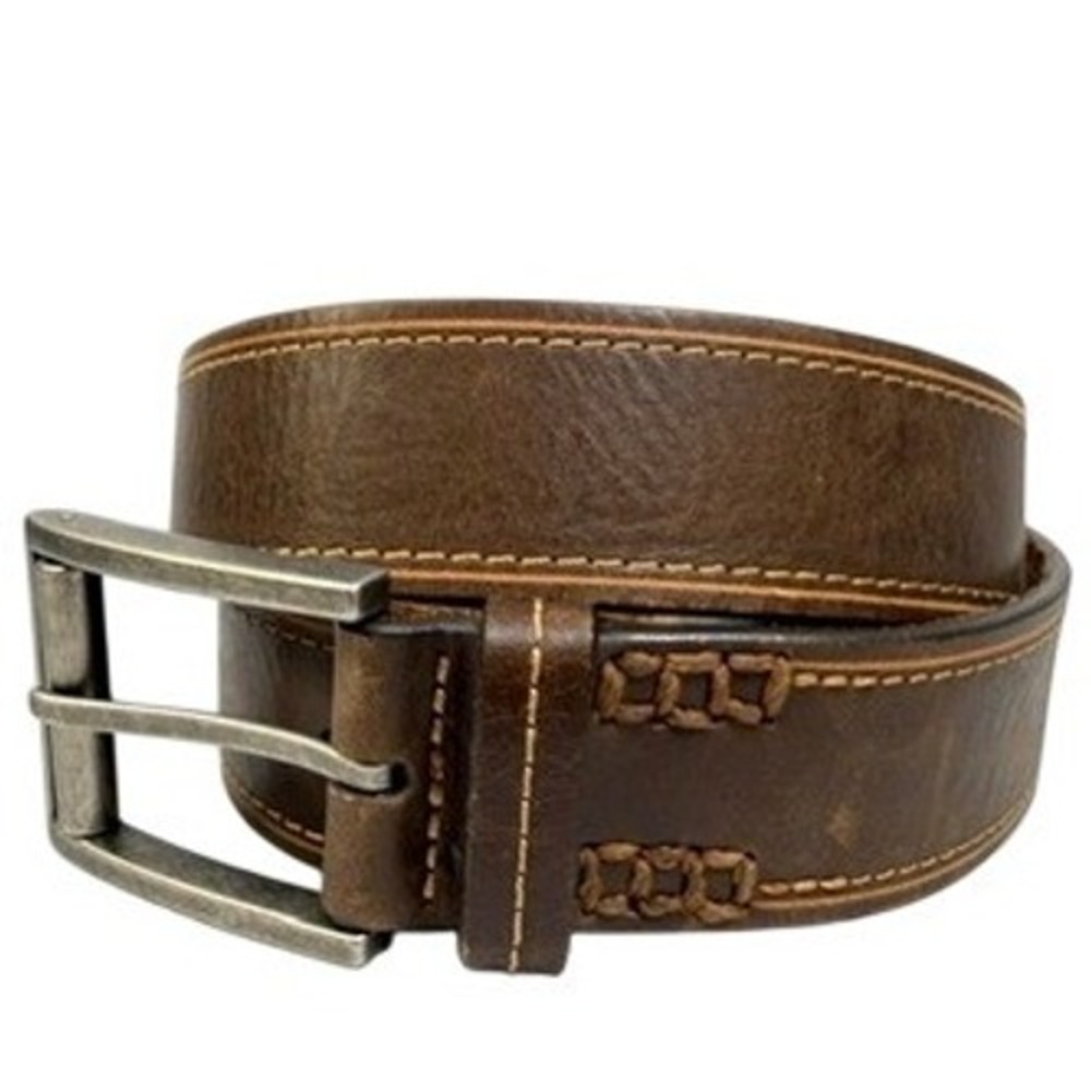 Tommy Bahama Top Grain Leather Belt Brown Contrast Stitch Roller Buckle Men's 36